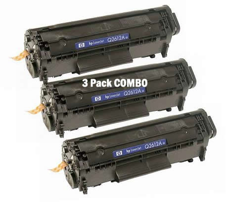 HP Q2612A 3 PACK COMBO MADE IN CANADA REMANUFACTURED Black Laser Toner